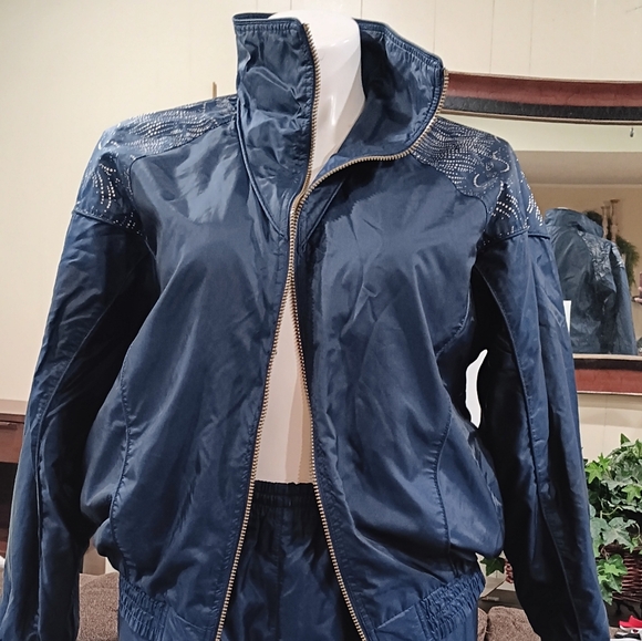 VTG 80s BOLO Spirit Women's Sz 1X Navy Windbreaker Track Jacket Pants Suit Set - Picture 4 of 13